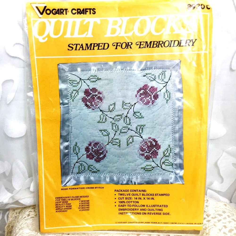 Vogart Roses Quilt Blocks Crafts Kit 8930C NOS Vintage